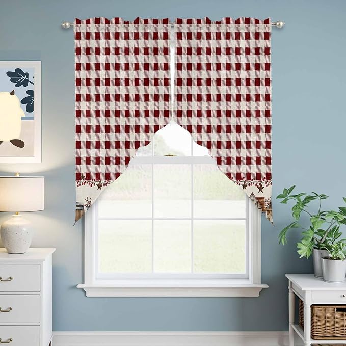 Swag Curtain Valances for Kitchen Windows, Farm Barn Western Star on Vintage - Image 7