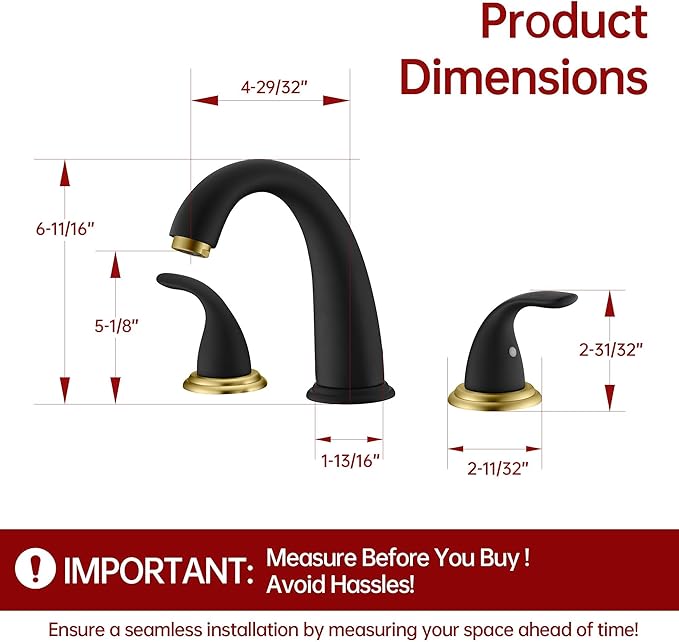 SUMERAIN 2 Handle Widespread Roman Bathtub Faucet Tub Filler with Valve, Black and Gold Finish