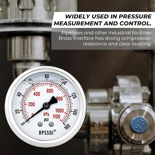 0-160 Psi Glycerin Liquid Filled Low Pressure Gauge, 2.5" Dial Size, 1/4" G - Image 2
