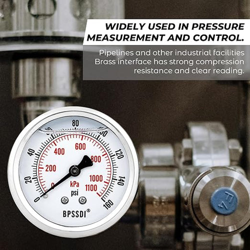0-160 Psi Glycerin Liquid Filled Low Pressure Gauge, 2.5" Dial Size, 1/4" G - Image 2