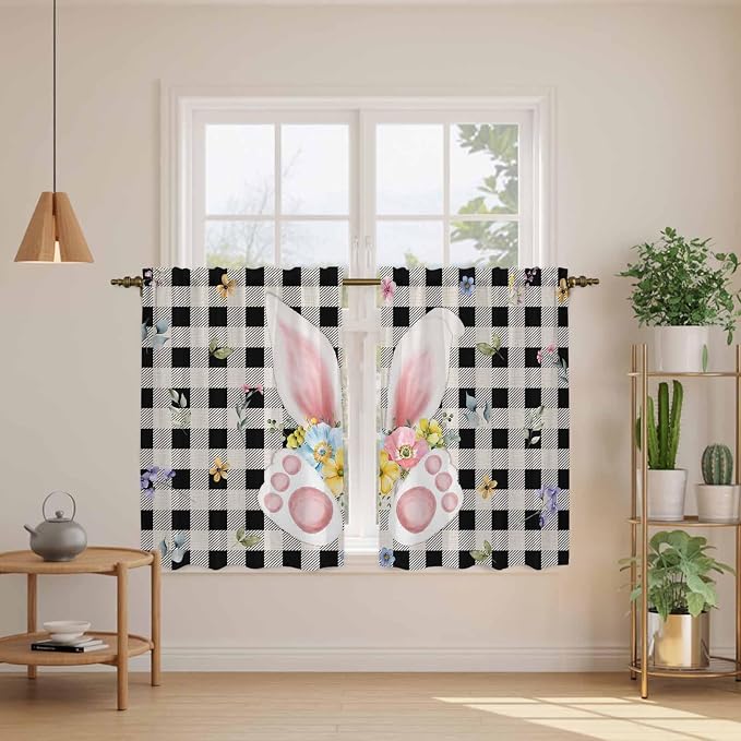 Easter Kitchen Tier Curtains 45 Inch Long 2 Panel Set, Rod Pocket Short Window - Image 3