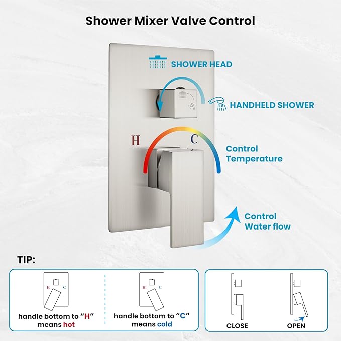 gotonovo Rainfall Bathroom Shower System Rain Shower Head and Handle Set Wall Mounted Shower Complete Combo Solid Brass Pressure Balancing Shower Mixer Valve 16 Inch Brushed Nickel