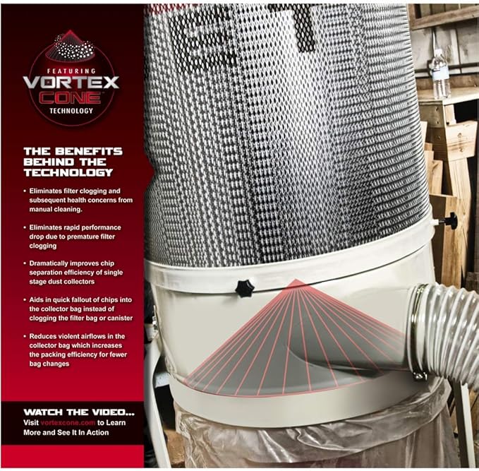 JET Vortex Cone Dust Collector, 30-Micron Bag Filter, 2 HP, 230V 1Ph - Image 3
