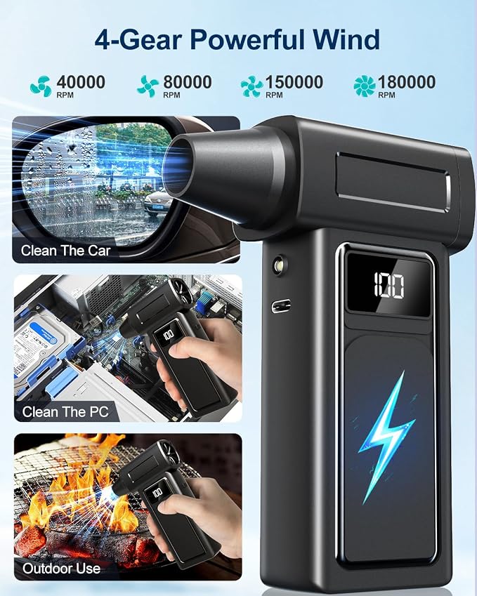 Compressed Electric Air Duster & Handheld Car Vacuum Cleaner 2-in-1-10000mAh - Image 3