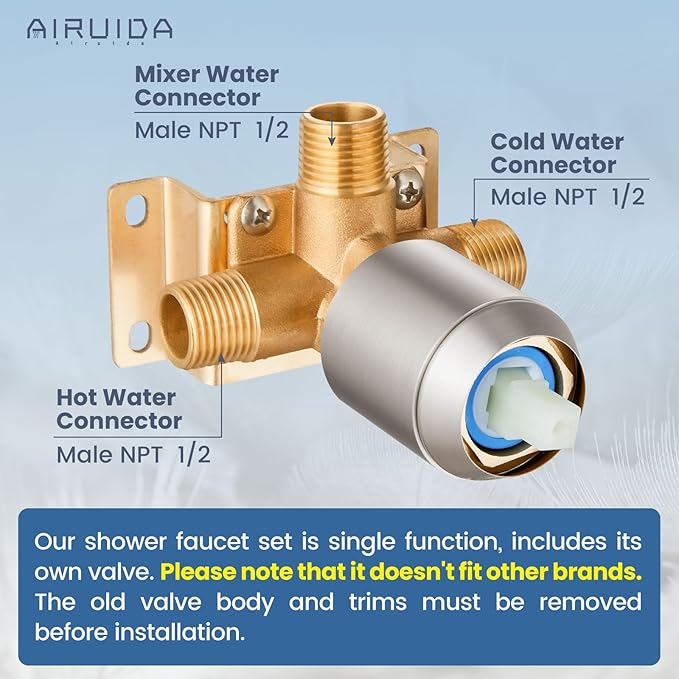 Airuida Shower Faucet Set Bathroom Rain Shower System SUS304 Stainless Steel Single Handle With Male Threads Rough-in Valve Shower Trim Kit 4 Inch Wall Mount Shower Head Brushed Nickel