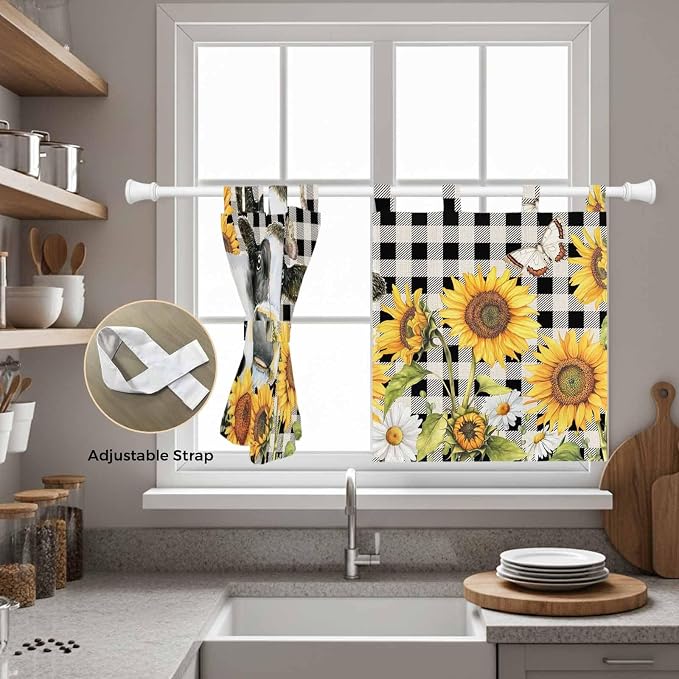 Retro Sunflowers Kitchen Curtains 36 Inch Length, Small Window Curtains Tab Top - Image 5