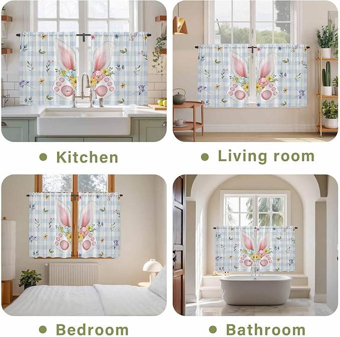 Easter Kitchen Curtains 45 Inch Long 2 Panel Set, Rod Pocket Window Treatment - Image 8