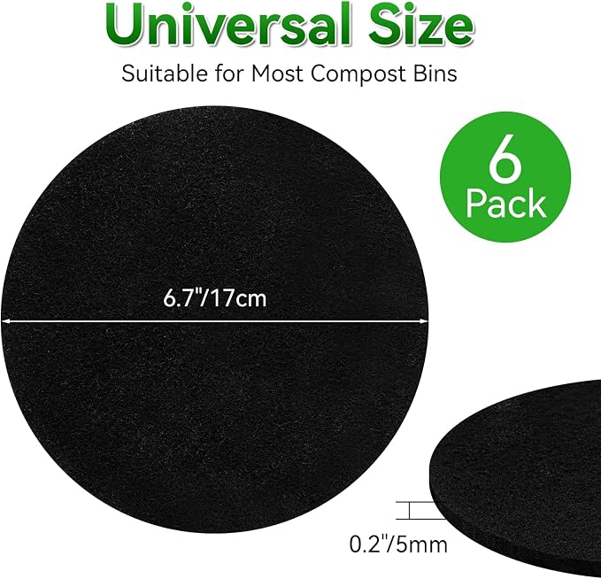 6 Pack Charcoal Filters for Compost Bucket, 6.7 Inch Compost Filters for - Image 2
