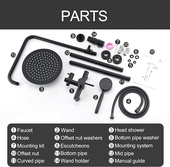 Shower Faucet - Shower Faucets Sets Complete, Shower System - Outdoor Shower Kit/Outdoor Shower Enclosure/Outdoor Shower Fixtures W/ SS304 Shower Head with Handheld High Pressure, Matte Black