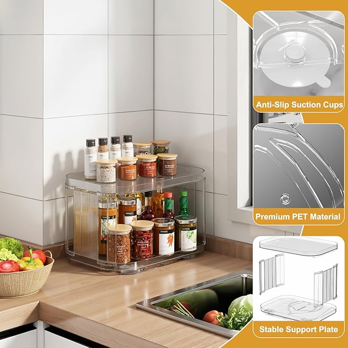 2-Tier Lazy Susan Turntable Organizer for Cabinet/Countertop/Pantry/Bathroom/Coffee Bar, 12.8''Lazy Susan 360°Rotating Storage, Max Weight The Top Holds Up to 26lb (1Pack)