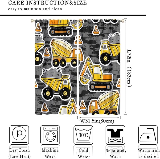 Kids Construction Excavator Window Curtains - Image 4