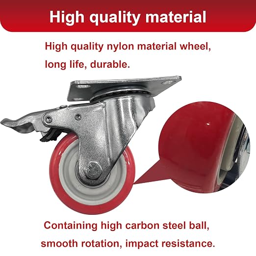 8 Pcs 4 Inch Heavy Duty Casters, Lockable Swivel Bearing Caster - Image 4