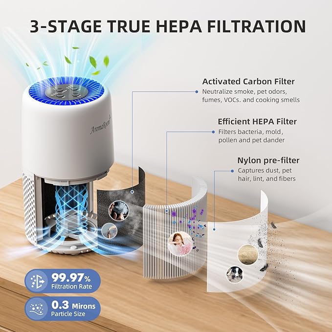 Air Purifier for Home Bedroom, AromaRoom H13 HEPA Air Filter For Smoke Pollen - Image 4