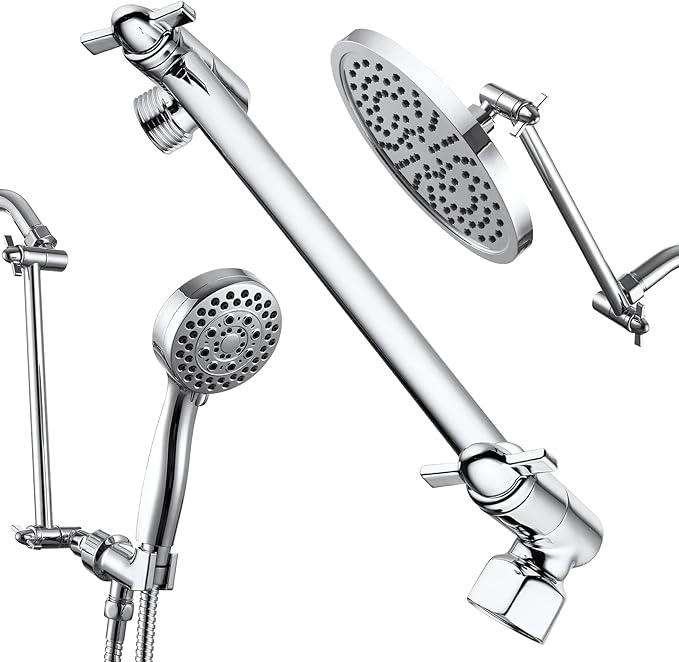 Chrome Shower Head Extension, 10 Inch Solid Brass Shower Extension Arm with Durable Anti-leak Lock Joints, Adjustable Shower Head Extension Arm