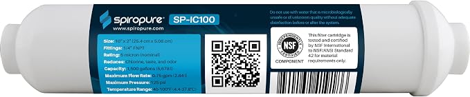 SpiroPure Inline Filter NSF Coconut Shell Granular Carbon Water Filter by SpiroPure
