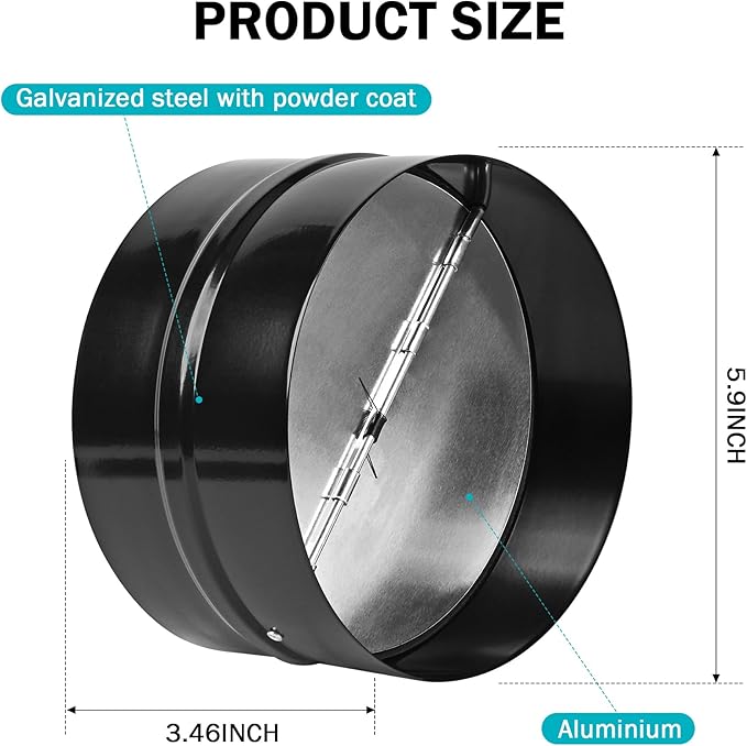 6 Inch Draft Blocker Backdraft Damper Duct Draft Stopper One-Way Airflow - Image 2
