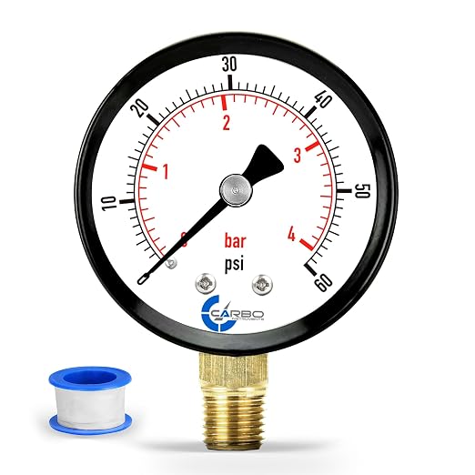 Water Pressure Gauge for Swimming Pool Filter, Gas – 60psi Plumbing Clean Filter by CARBOUSA