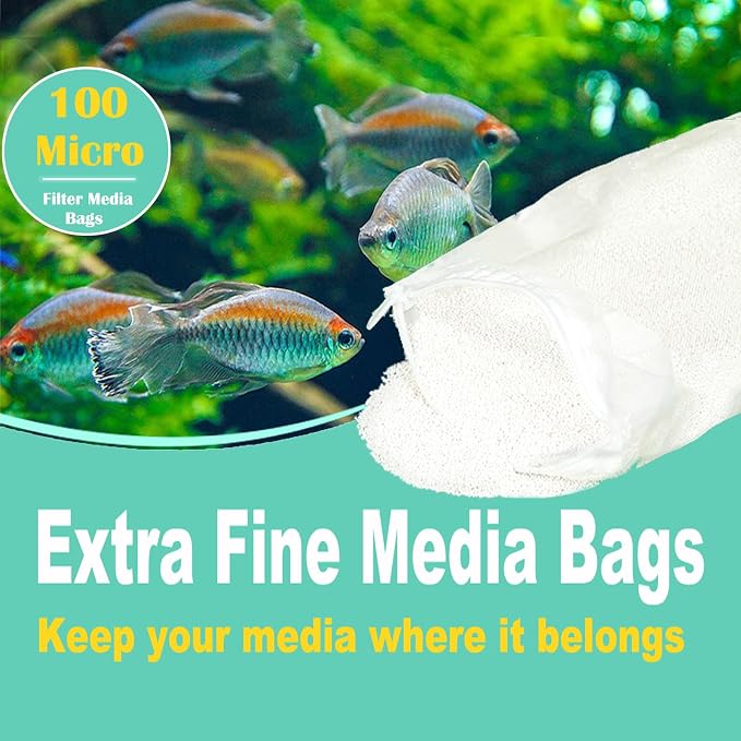 AQUANEAT Aquarium Filter Media Bags 15pcs Fish Tank Extra Fine 100 Micron Mesh - Image 2