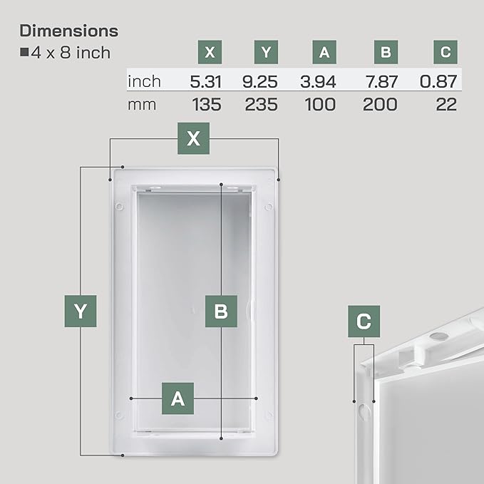 Vent Systems 4x8 Access Panel - Pack of 2 - Easy Access Doors - ABS Plastic - Access Panel for Drywall, Electrical and Plumbing - Exterior Dimensions 5.37 x 9.37 Inches