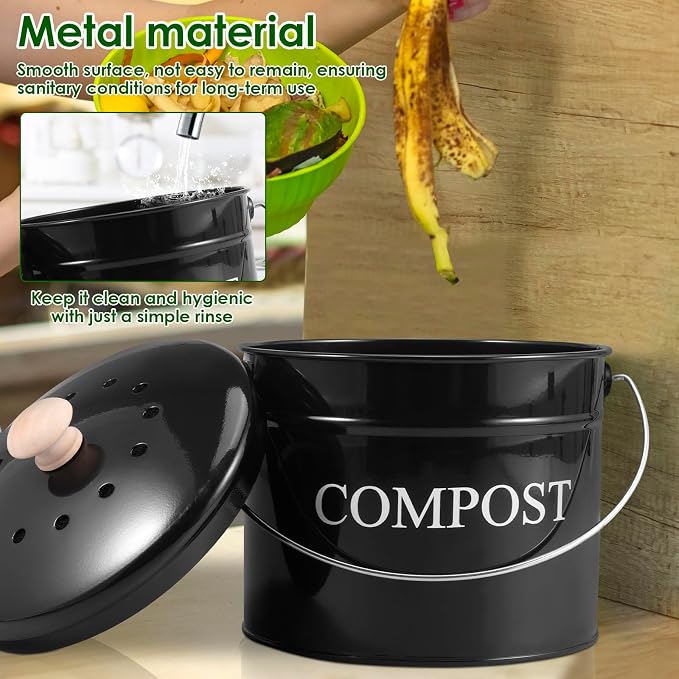 Kitchen Compost Bin 0.8 Gallon Metal Countertop Compost Bin - Image 5