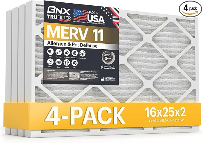 BNX TruFilter 16x25x2 Air Filter MERV 11 by BNX