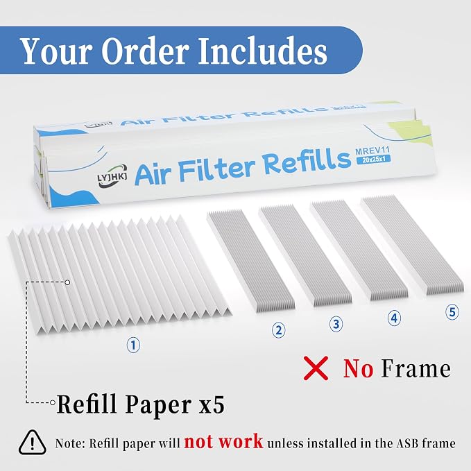 5 Pack 20x25x1 MERV 11 Air Filter Refills, Replaceable Filter Media only - Image 2