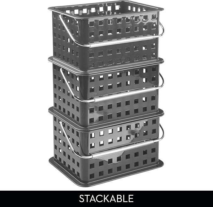 iDesign Plastic Shower Caddy Basket with Handle for Bathroom or College Dorm - Gray - Made in USA