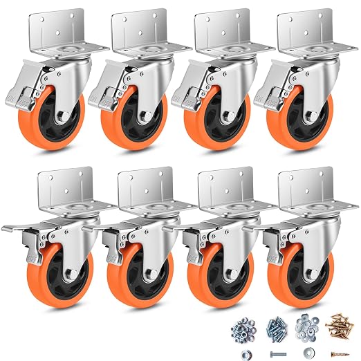 Caster Wheels, 4 Inch L-Shaped Casters Set of 4 Heavy Duty, Locking Caster by BOSGEOT