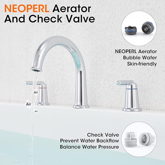 Roman Bathtub Faucet with Rough-in Valve 3 Hole Widespread Deck Mount Bath Faucet Set High Flow Rate 2 Handle Tub Filler Trim Kit Brass High Arc Tub Faucet Polished Chrome (WT-9807CP)