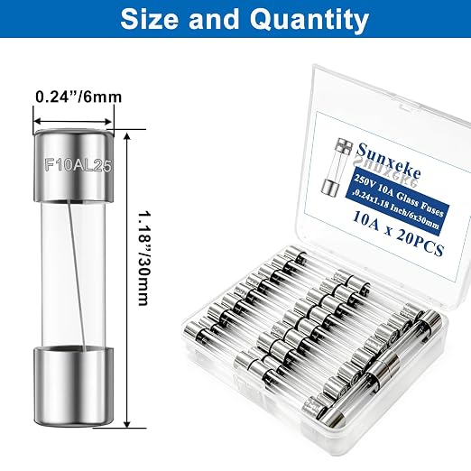 20PCS F10AL250V 6 x 30mm Fast Blow Glass Fuses 10A 10Amp 250V Glass Fuse - Image 2