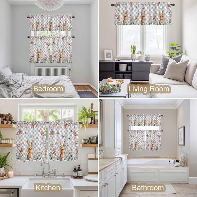 Kitchen Curtains Tiers and Valance Set of 3, Easter Light Filtering Window - Image 7