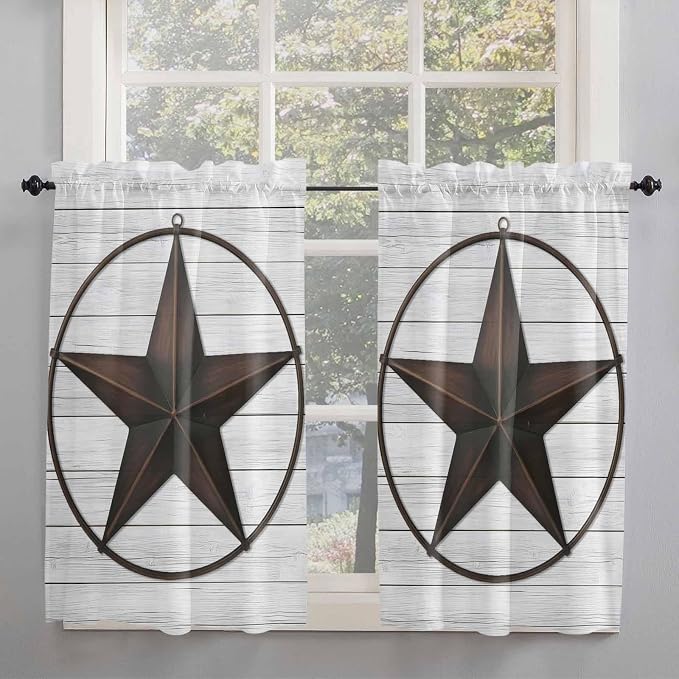 Vintage Farm Western Star Window Valance Curtains, 2 Panel by IDOWMAT