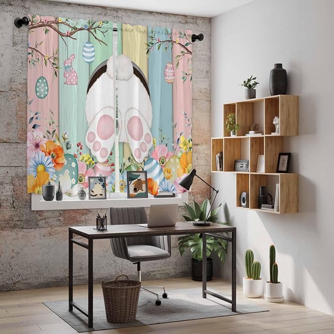 Easter Window Curtains 63 Inch Long 2 Panel Set, Rod Pocket Bedroom Curtains & - Image 6