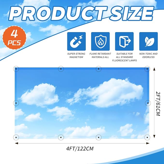 4 Pcs Fluorescent Light Covers, 2x4 Feet Magnetic Light Covers, Light filters - Image 2