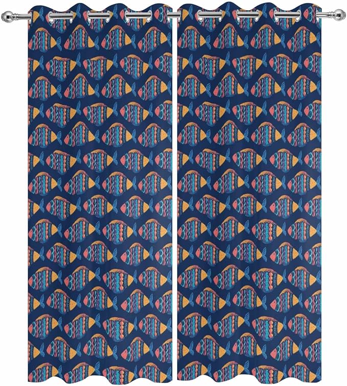 Fish Outdoor Curtains for Patio Vintage National Wind Fish Blue Waterproof - Image 9
