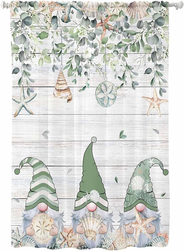 Sheer Curtains 63 Inch Length, Coastal Eucalyptus Leaf Semi Sheer Curtains by Unknown