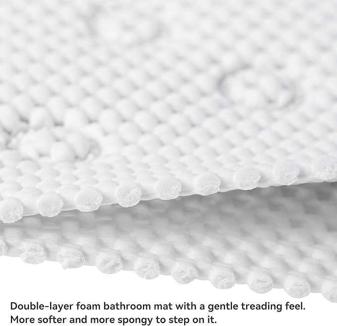 Double Layer Foam Non Slip Bathtub Mat 37x17in, More Comfortable and Thicker Tub Mat Than Ordinary Foam Shower Mat, Bath Mat for Tub with Suction for Comfort and Safety (White, 36'' x 17'')