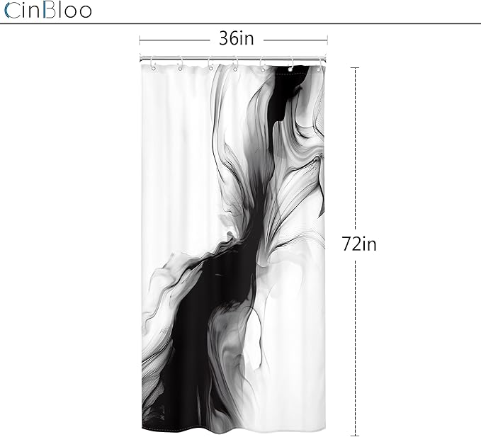 Cinbloo Small Stall Narrow RV Shower Curtain 36Wx72H Black and White Marble Abstract Modern Ombre Grey Grey Bathroom Curtain Set Minimalist Chic Simple Cool Neutral Bath Bathroom Accessories Decor