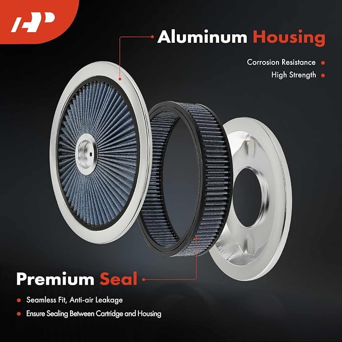 A-Premium 14"x3" Round Blue Chrome Universal Air Cleaner Filter Assembly - Image 3