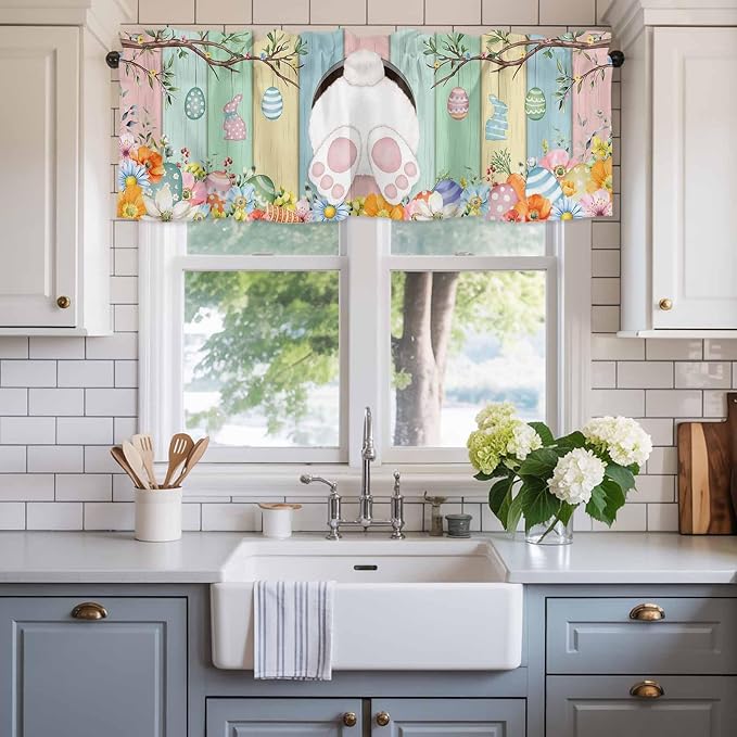 Easter Curtain Valances for Windows, Kitchen Valance Window Treatment, Spring - Image 2