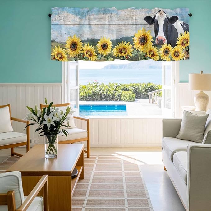 Cow Sunflowers Curtain Valances - Image 8
