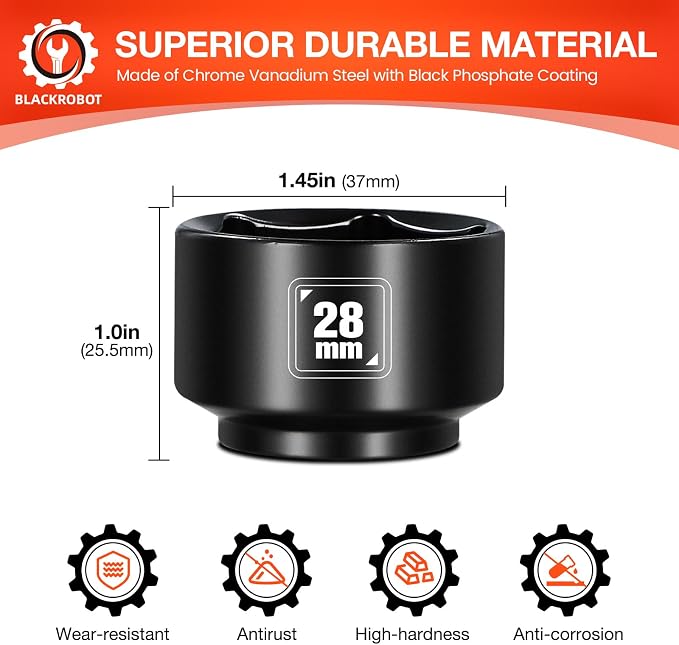 BLACKROBOT 28mm Low Profile Oil Filter Socket, 3/8" Drive 6-Point Oil Filter - Image 2