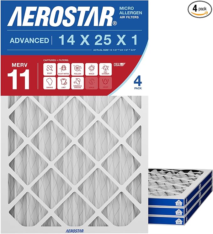 Aerostar 14x25x1 MERV 11 High Efficiency Pleated Air Filter, Electrostatic AC by AirFiltersDelivered