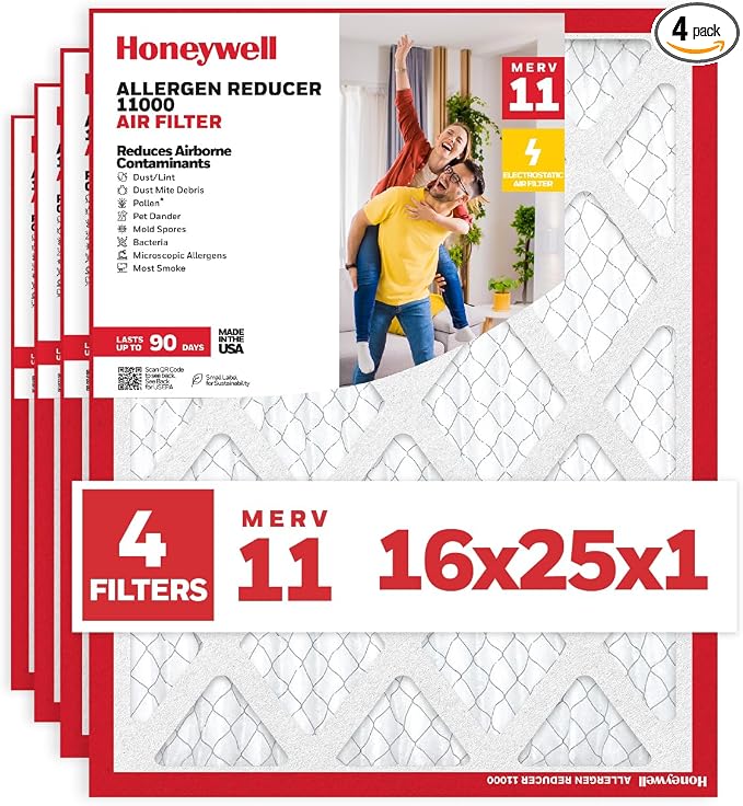Honeywell 16x25x1 MERV 11 Allergen Reducer 11000 Electrostatic Pleated HVAC AC by HoneywellAirComfort