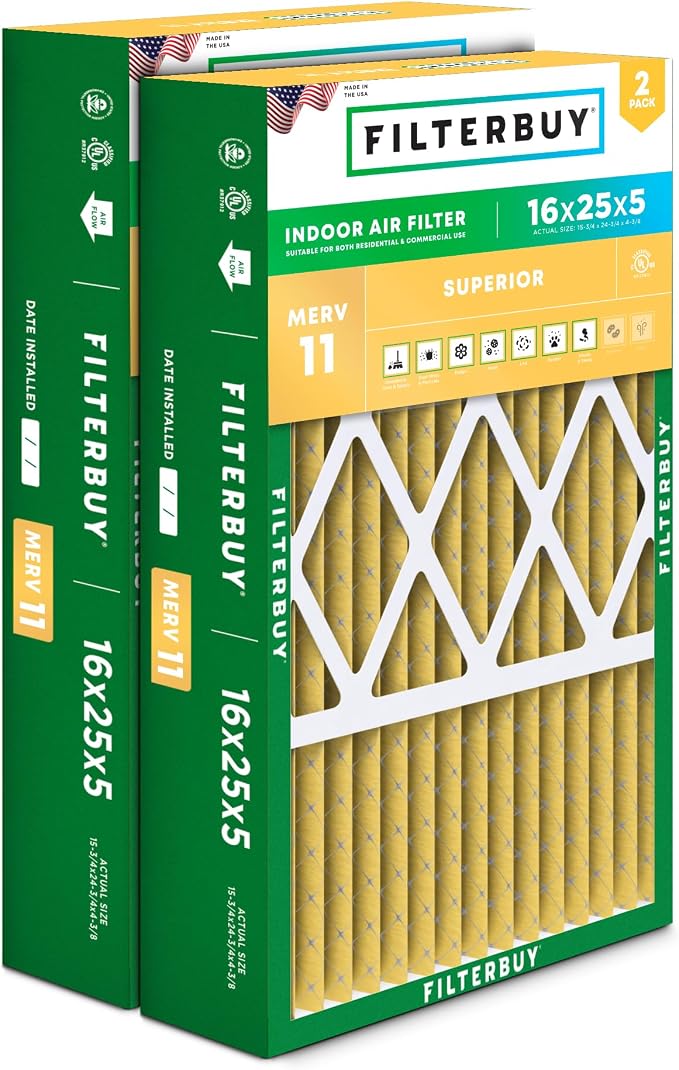 Filterbuy 16x25x5 Air Filter MERV 11 Superior Pet & Allergy Defense, Pleated by Filterbuy