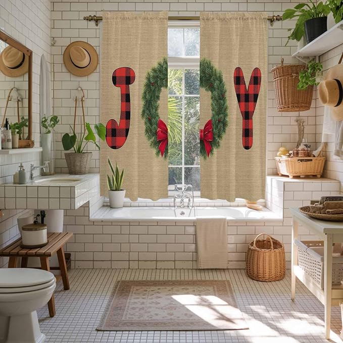 Red Green Christmas Window Curtains 63 Inch Long 2 Panel Set, Rod Pocket - Image 5