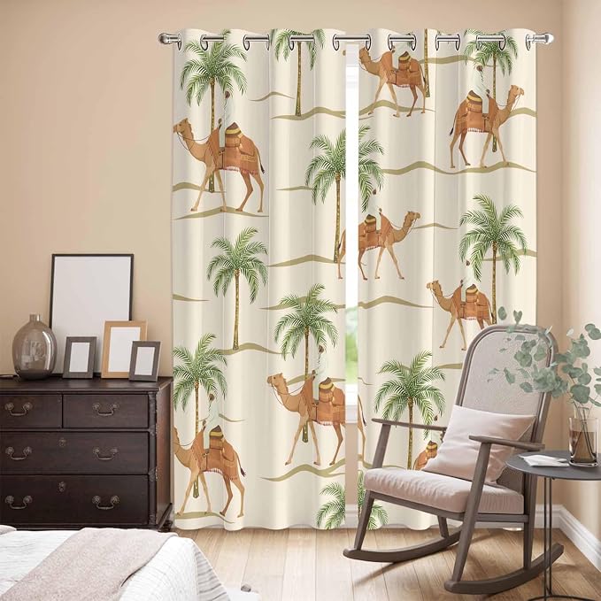 2 Panel Kitchen Cafe Curtains, Date Coconut Tree Sunlight Filtering Nature Air - Image 3