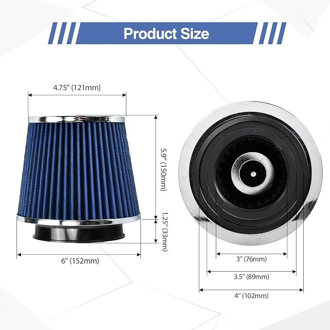 Universal Clamp On Air Intake Filter fits 3 In /3.5 In /4 In Three Different - Image 2