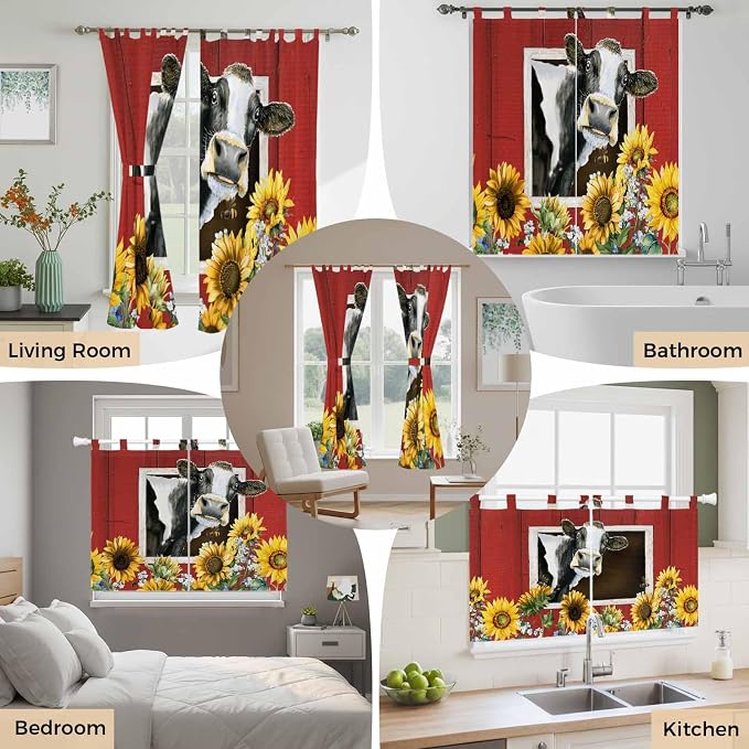 Cows Sunflowers Living Room Curtains 96 Inch Length, Window Curtains Tab Top - Image 7