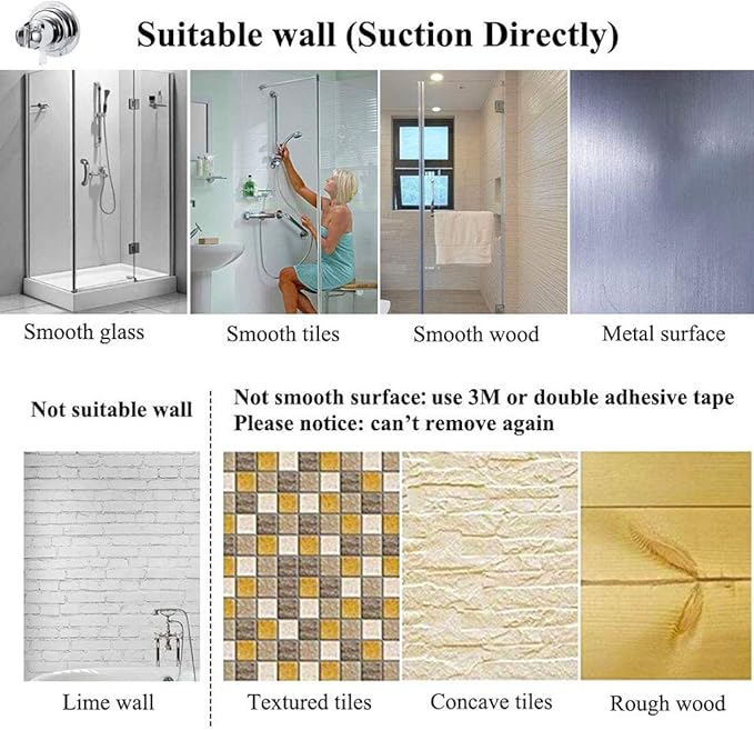 JiePai Vacuum Suction Cup Shower Head Holder,Adhesive Suction Handheld Shower Holder Bracket,Removable Wall Mount Holder for Bathroom,Chrome
